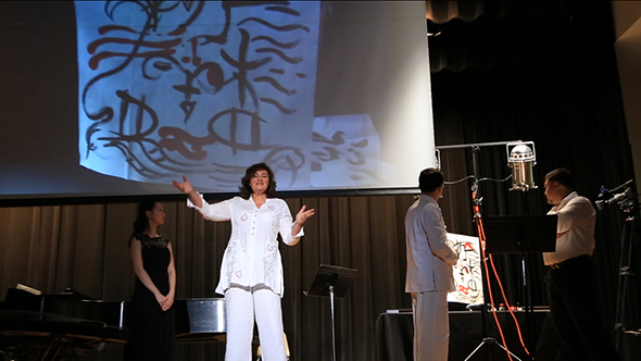 on stage with dr. zhao NC show painting