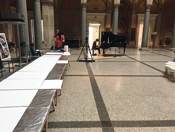 setting up the tables for the event